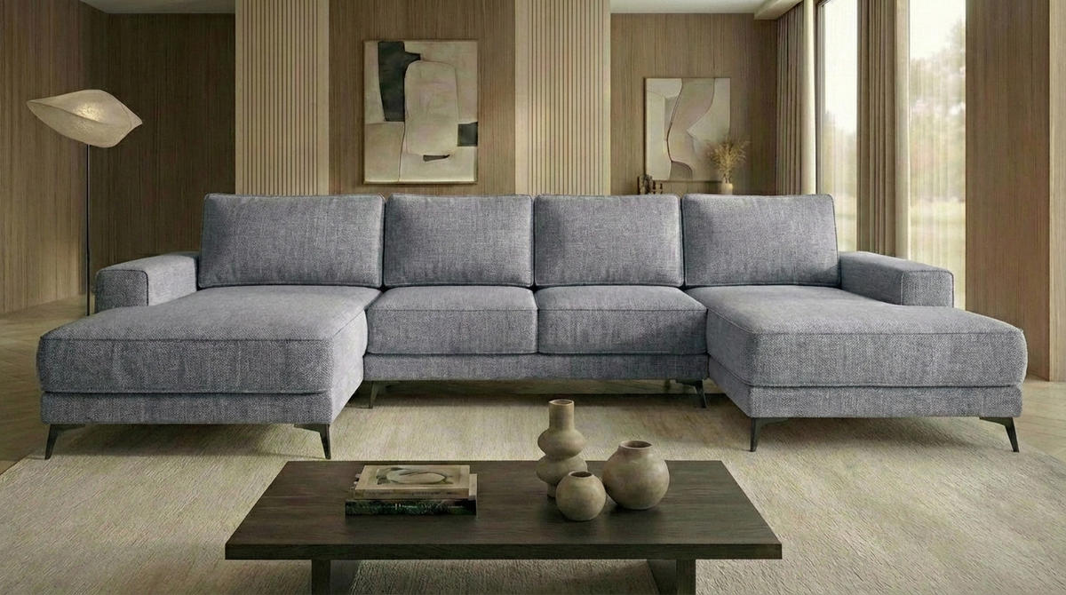 ECKSOFA VALTOR 320 cm x 185 cm – Stoff: SAWANA Silber 21 Farbe: Grau - Grau, Textil (320/185cm) - A&J MöbelLand