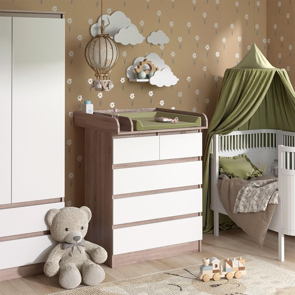 WICKELKOMMODE Emma Sonoma/Weiß 80 x 110.2 cm mit 5 Schubladen - Sonoma Eiche, Holzwerkstoff (80/110.2/76cm) - Vicco