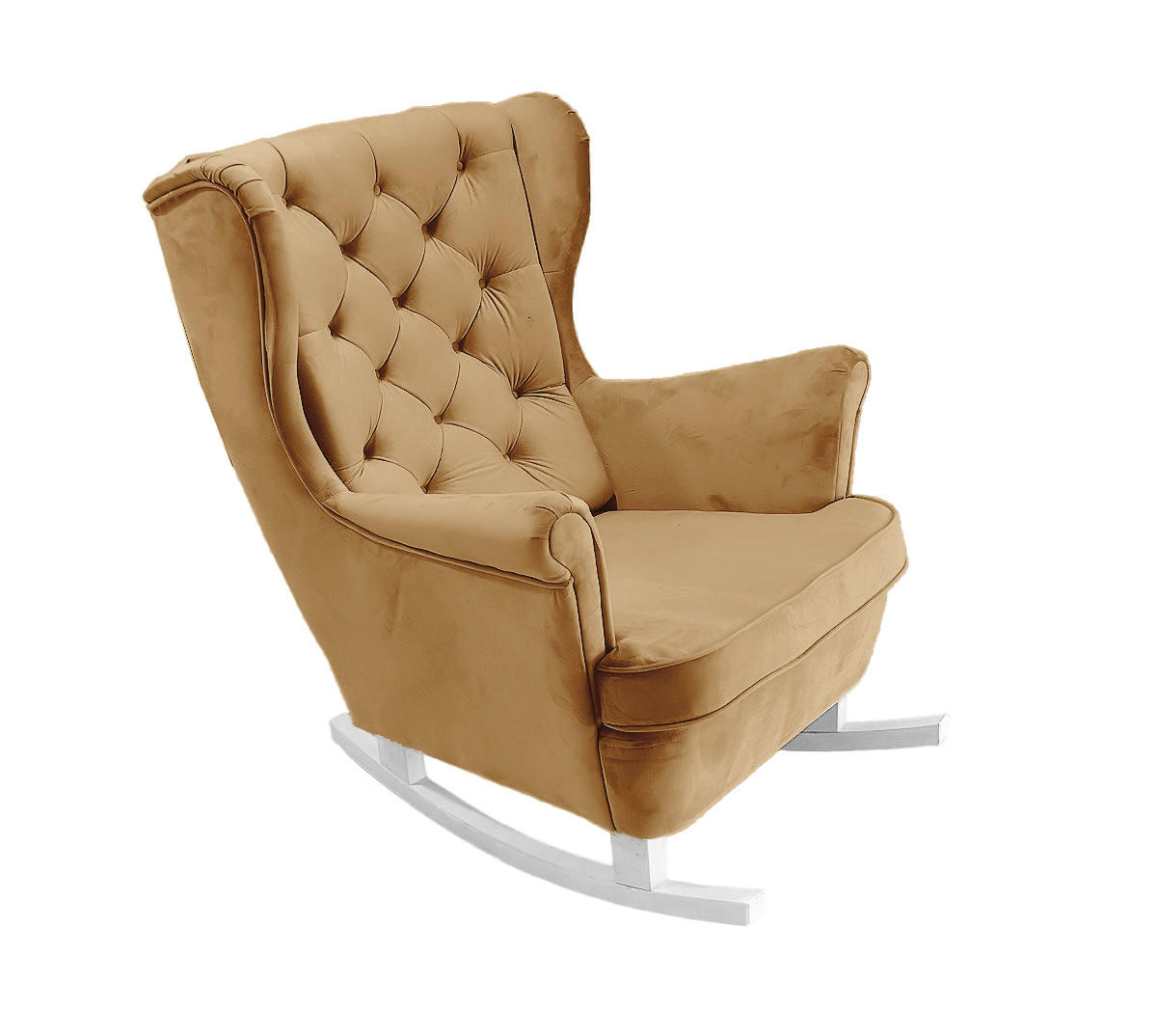 SCHAUKELSESSEL mit gepolstertem Sitz und Armlehnen, 102x81x95 cm, Beige_29805 - Currygelb/Weiß, Holz/Textil (81/102/95cm) - DomoHome