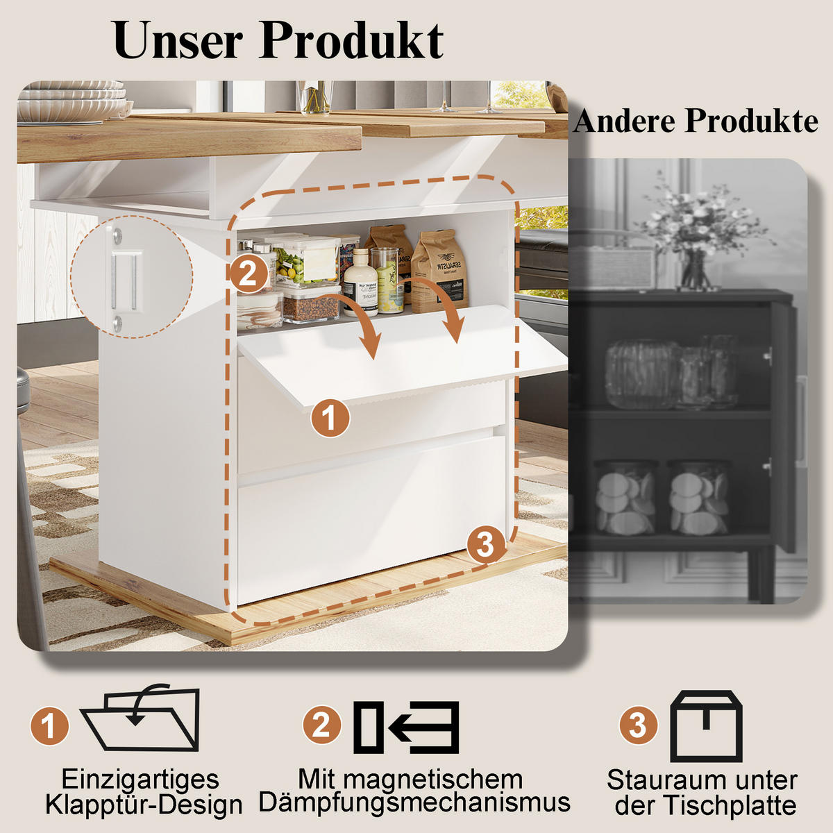 ESSTISCH 80/140/75 cm Weiß Natur aus MDF mit Auszug und Stauraum - Weiß, Holzwerkstoff (140/80/75cm) - OKWISH