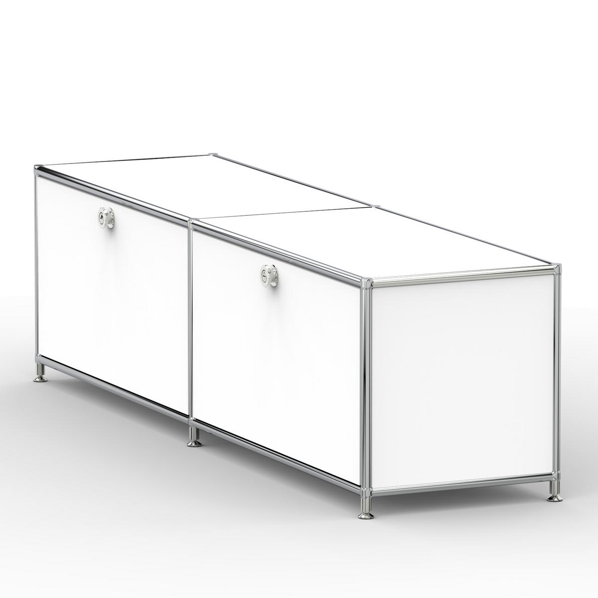 TV Board mit 2 Klappen & Schloss, Breite 152 cm, Signalweiß - Chromfarben/Silberfarben, Metall (40/43/152.2cm) - Versee