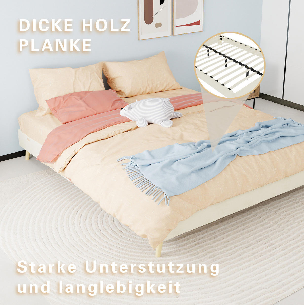 POSTELJNI okvir 160/200 cm s stabilno konstrukcijo in oblazinjenjem iz tkanine, Bež - bež, tekstil (160/200cm) - Redom