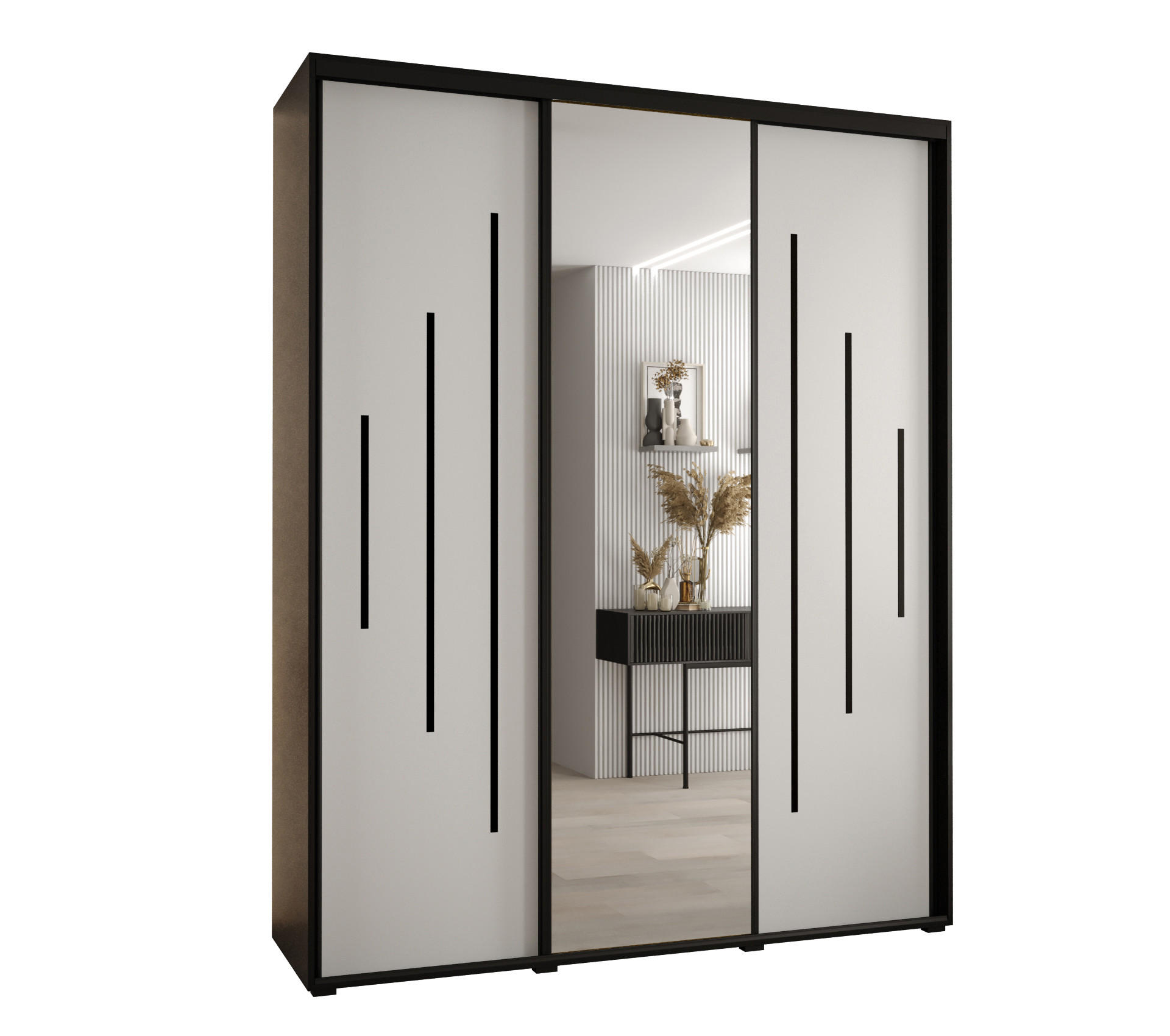 SCHWEBETÜRENSCHRANK 235,2/200/45 3-türig - Schwarz/Weiß, Holz/Metall (200/235/45cm) - Abiks Möbel