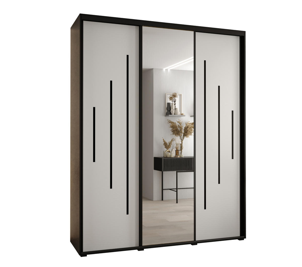SCHWEBETÜRENSCHRANK 235,2/200/45 3-türig - Schwarz/Weiß, Holz/Metall (200/235/45cm) - Abiks Möbel
