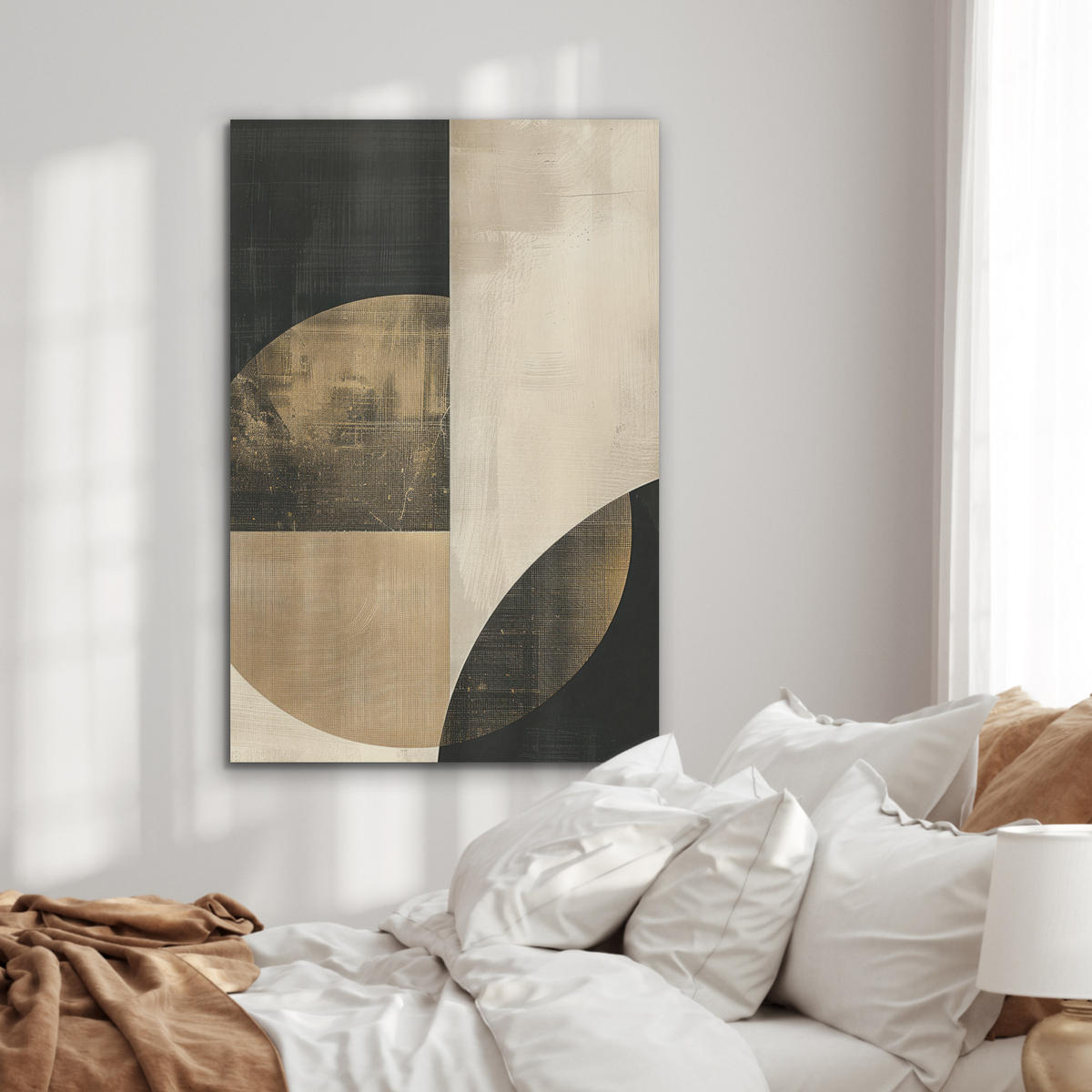 AKUSTIKBILD Abstrakt - Geometrische Formen - Schwarz - Gold Wanddeko 60x90 cm - Ecru, Kunststoff (60/90/0.9cm) - MuchoWow