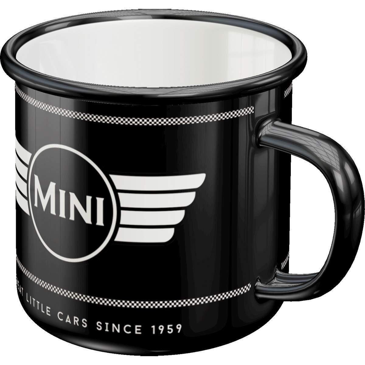 EMAILLE-BECHER 360 ml Mini Logo Black - Anthrazit/Weiß, Metall (0.36L) - Nostalgic-Art