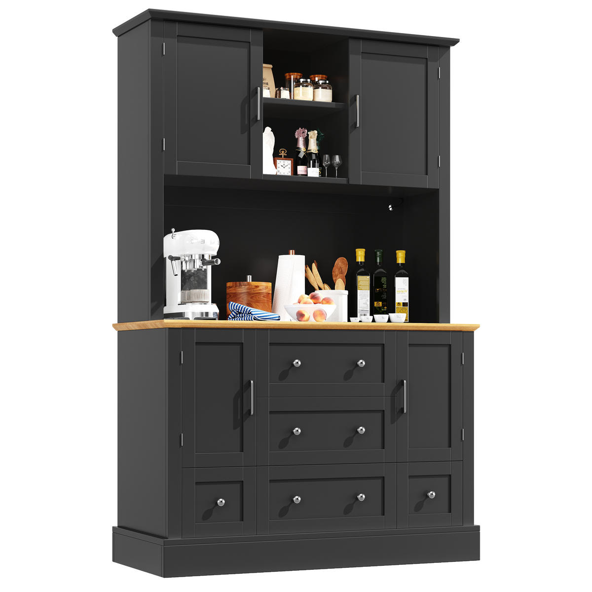 HOCHSCHRANK mit App-gesteuerter LED-Beleuchtung, 3 Schubladen, MDF, 115/40/180 cm, Schwarz/Natur - Schwarz, Holzwerkstoff (115/180/40cm) - Redom