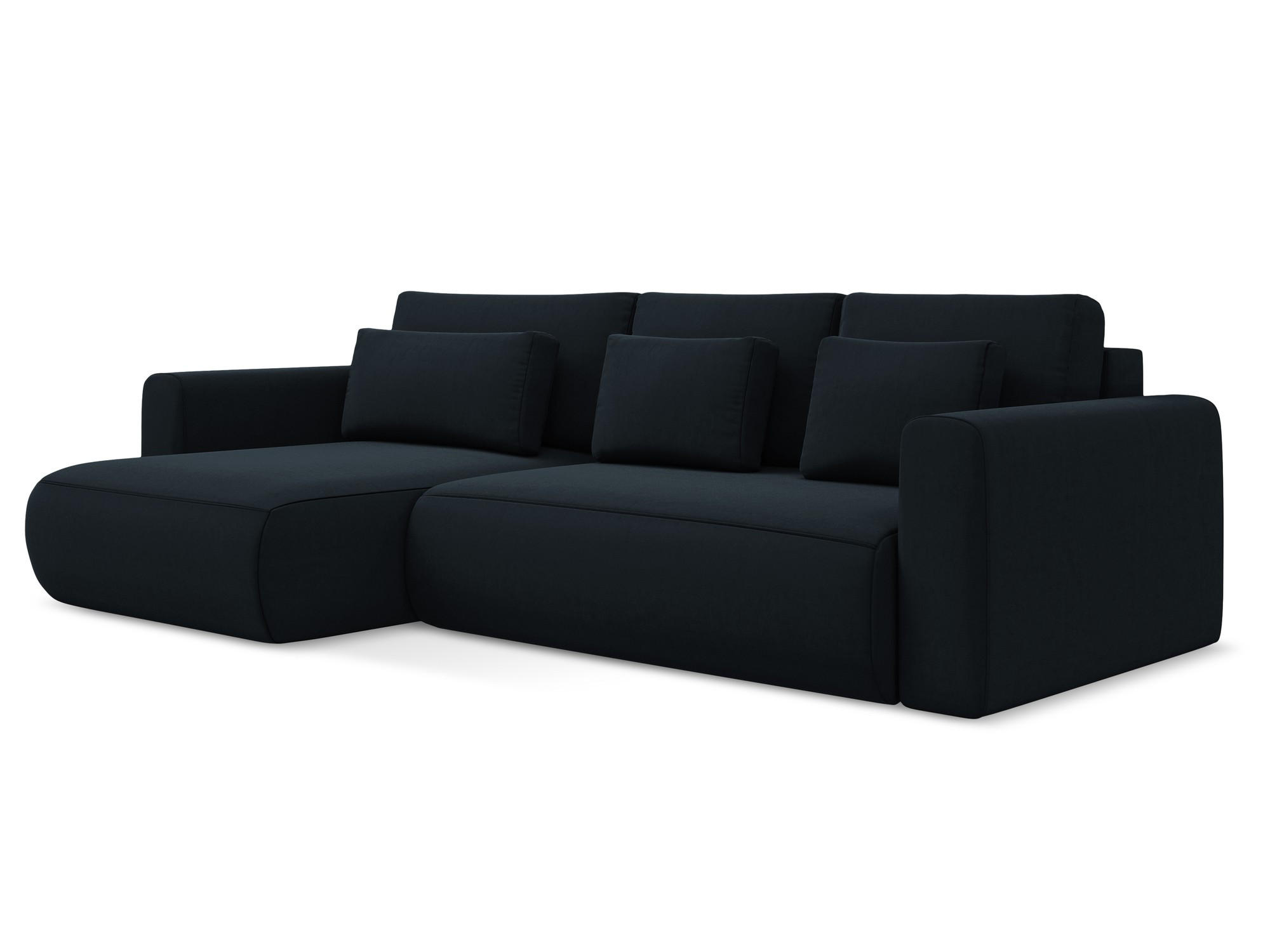 ECKSOFA mit Schlaffunktion Samt Stoff Blau - Blau/Schwarz, Kunststoff/Textil (149/278cm) - Makamii