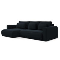 ECKSOFA mit Schlaffunktion Samt Stoff Blau - Blau/Schwarz, Kunststoff/Textil (149/278cm) - Makamii