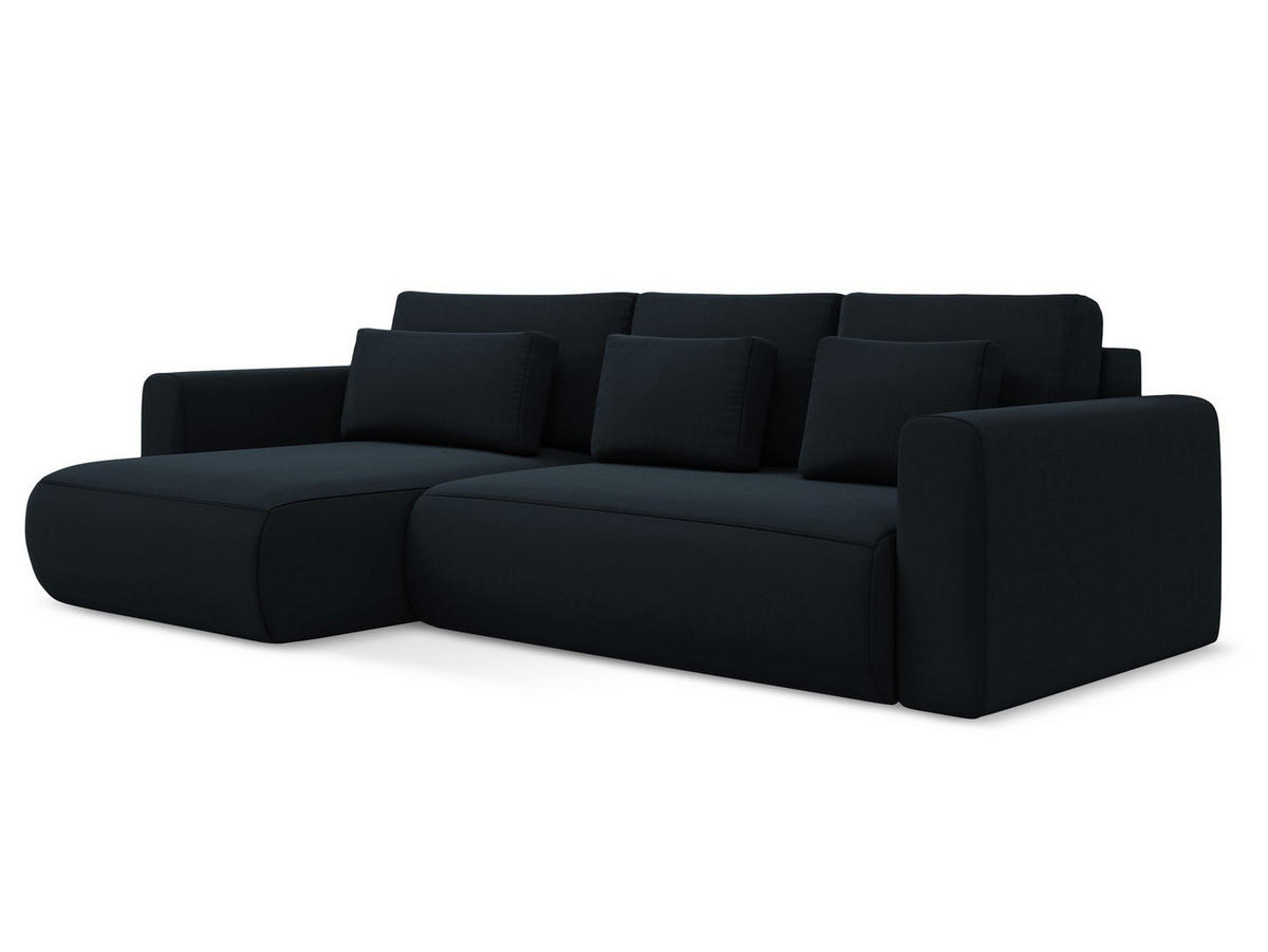 ECKSOFA mit Schlaffunktion Samt Stoff Blau - Blau/Schwarz, Kunststoff/Textil (149/278cm) - Makamii