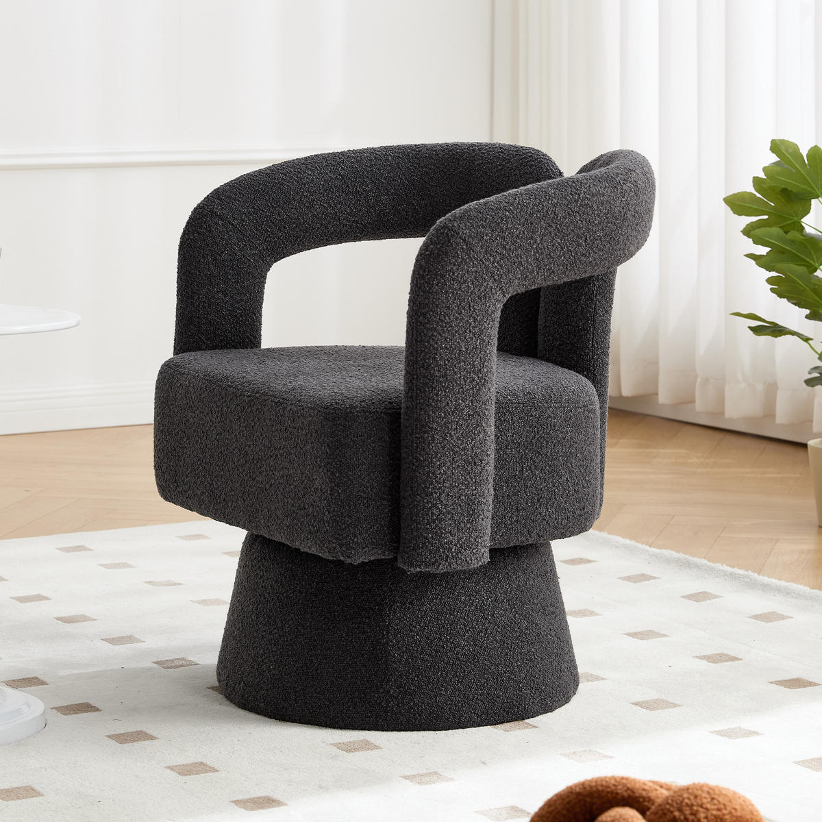 SESSEL Bouclé Dunkelgrau drehbar - Dunkelgrau, Holzwerkstoff/Textil (67/74/54cm) - WISHDOR