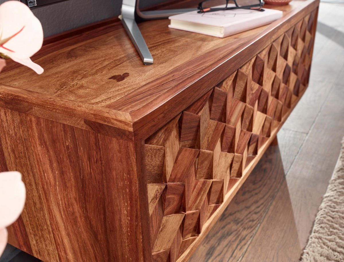 LOWBOARD Massivholz Landhausstil Modell Oasis für Fernseher bis 50 Zoll mit Kabeldurchlass - Braun, Holz (92/44/35cm) - KADIMA DESIGN