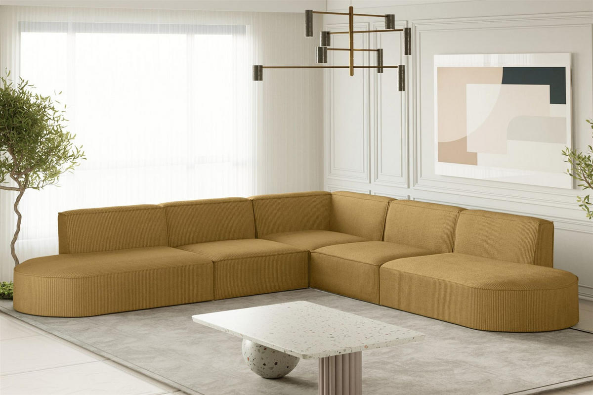 ECKSOFA Palma In Scala - Gelb, Holzwerkstoff/Textil (276/276cm) - Fun Möbel