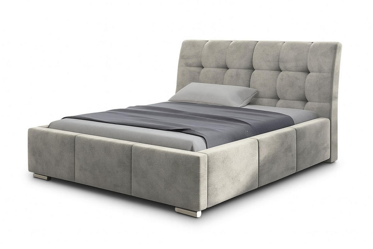 POLSTERBETT BARI mit Kopfteil, 180 x 200 cm, Doppelbett mit Bettkasten und Lattenrost aus Metall, Velourstoff, Frabe: Beige - Beige, Holz/Kunststoff (180/200cm) - Agmat-Furniture