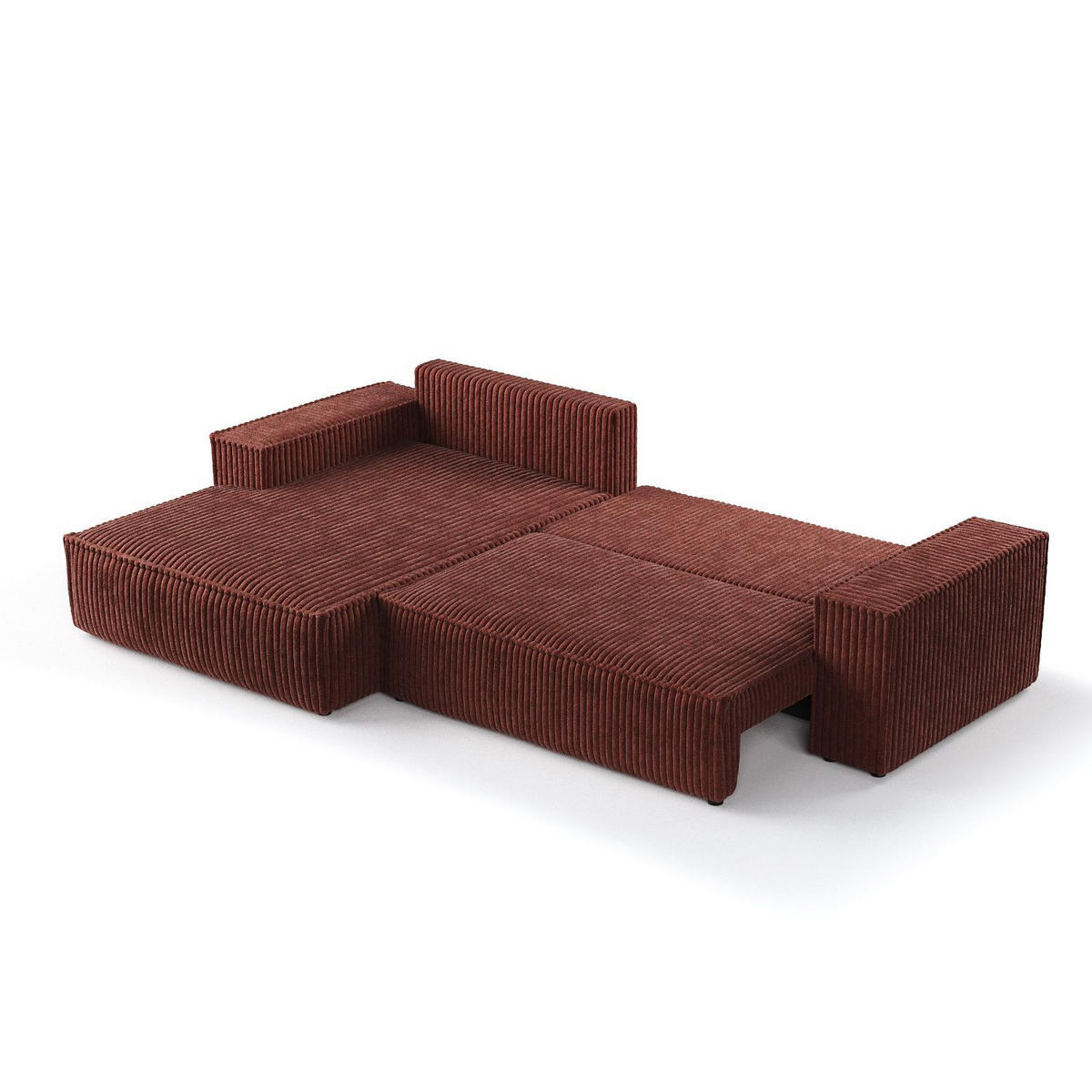 ECKSOFA Maze Ziegelfarbe Plüsch - Links Seite - Rostfarben/Schwarz, Holz/Holzwerkstoff (185/294cm) - Maison de Reve