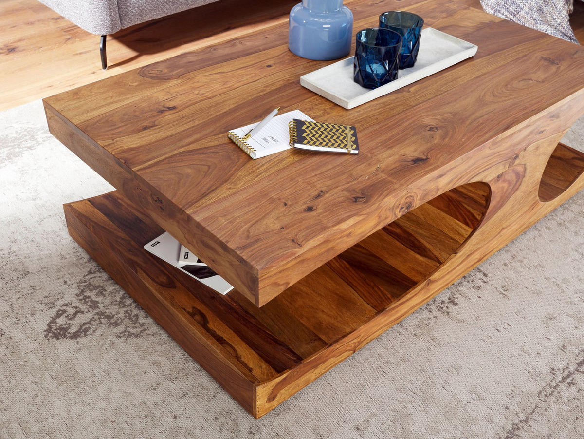 COUCHTISCH Massivholz mit zwei Ablagefächern, handgefertigt und pflegeleicht, Braun 118x70x38 cm - Braun, Holz (70/118/38cm) - KADIMA DESIGN