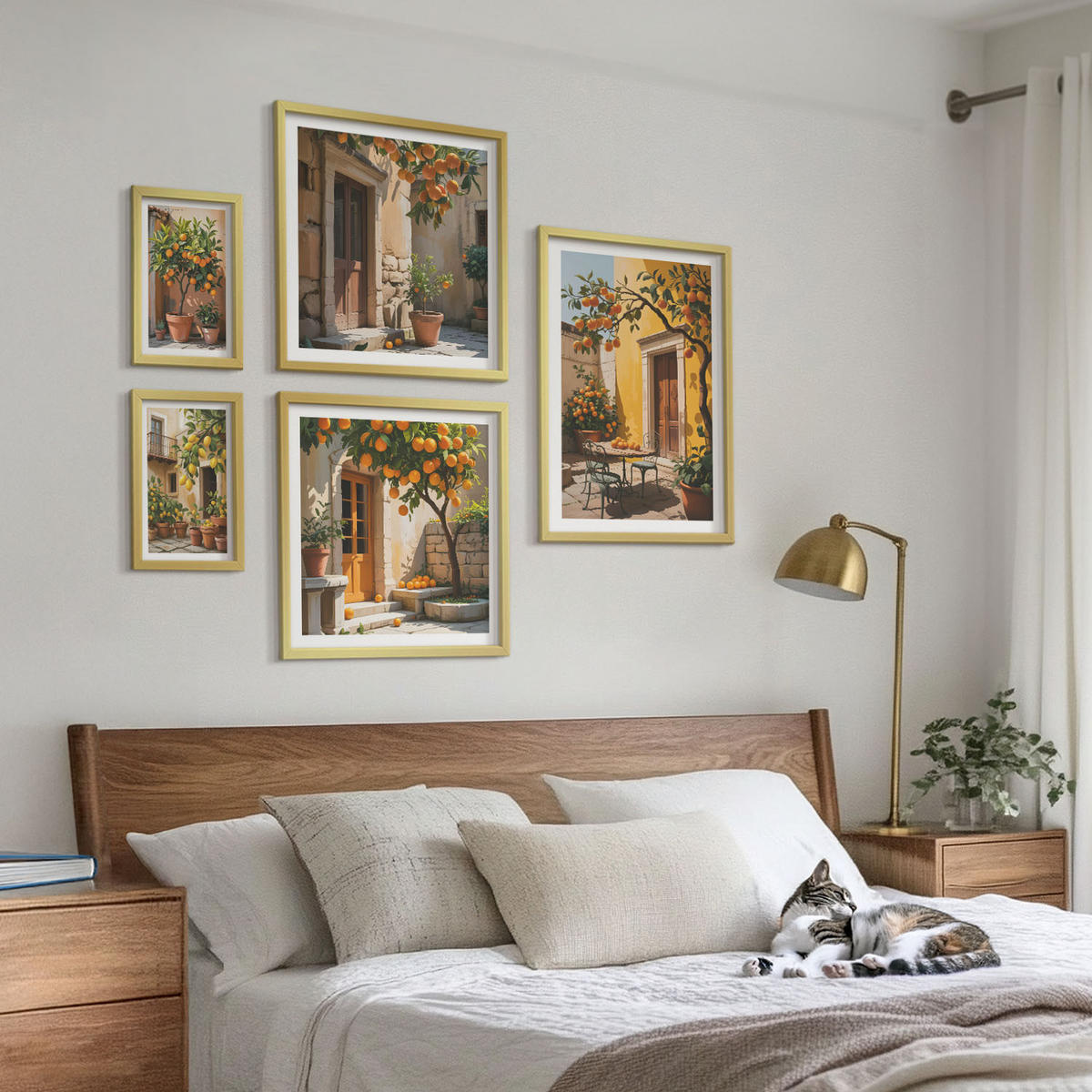 WANDBILDER 5er Set - 50x50 cm & 20x30 cm & 40x60 cm Goldrahmen - Waldnebelporträt einer Frau - Goldfarben, Kunststoff (40/60cm) - ArtPrintCave