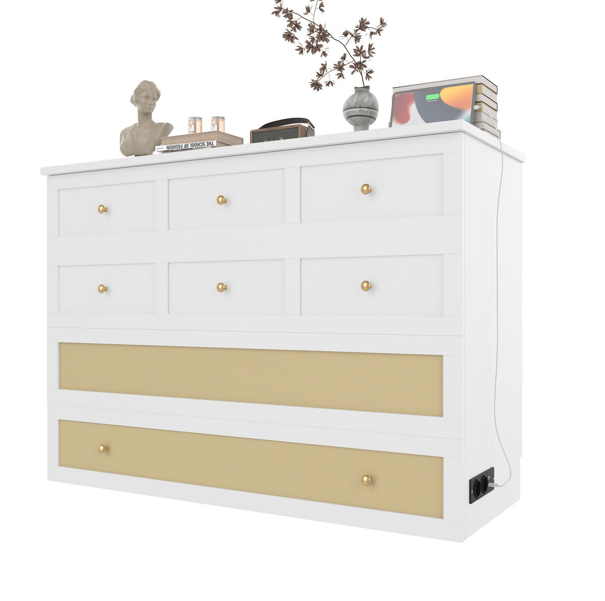 BETT 140/200 cm mit Stauraum, USB und Steckdose – in Schrank verwandelbar - Weiß, Holzwerkstoff (140/200cm) - BEAOK