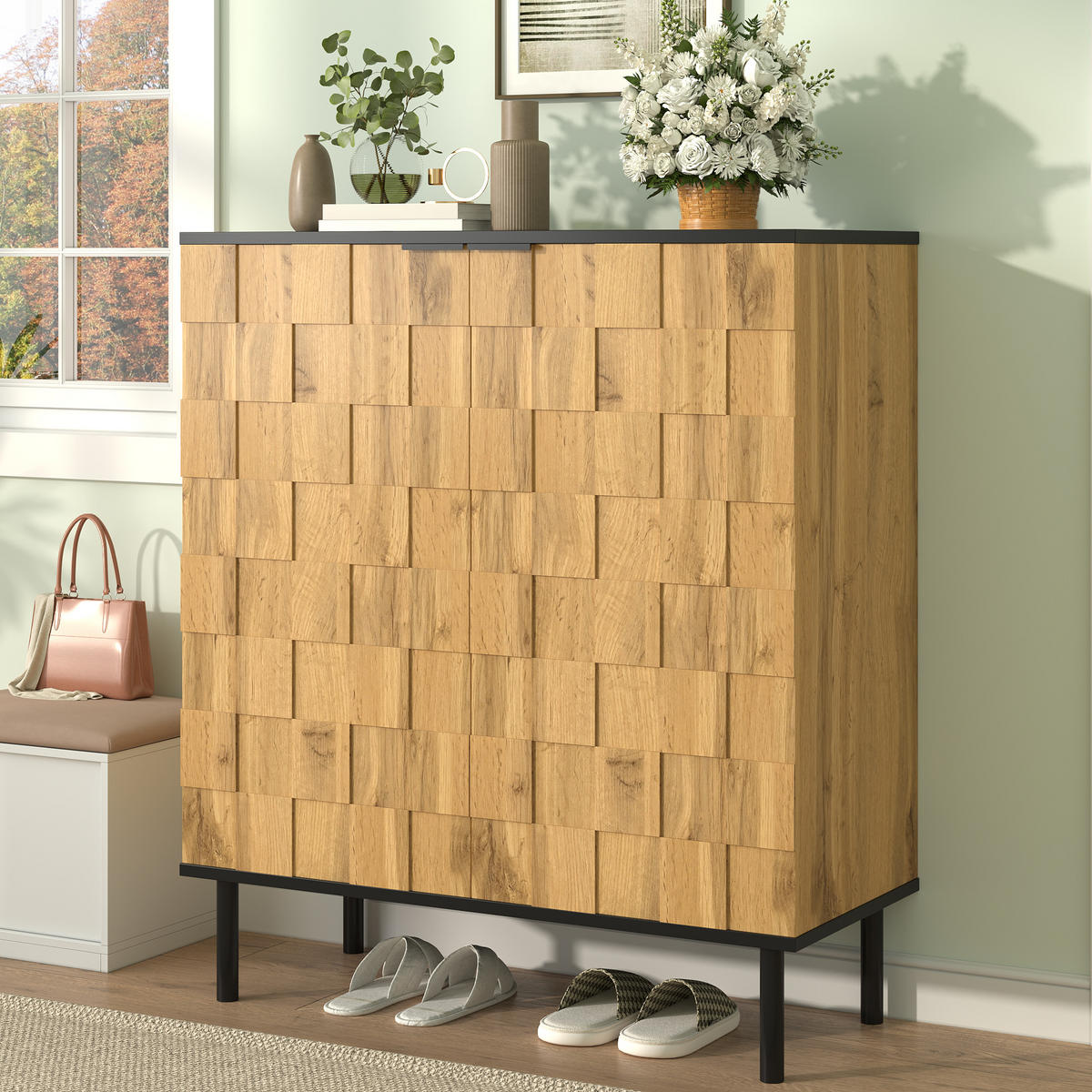 SCHUHSCHRANK 80/35/91,5 cm natur aus Spanplatte mit Mosaikfront - Naturfarben, Holzwerkstoff (80/91/35cm) - OKWISH
