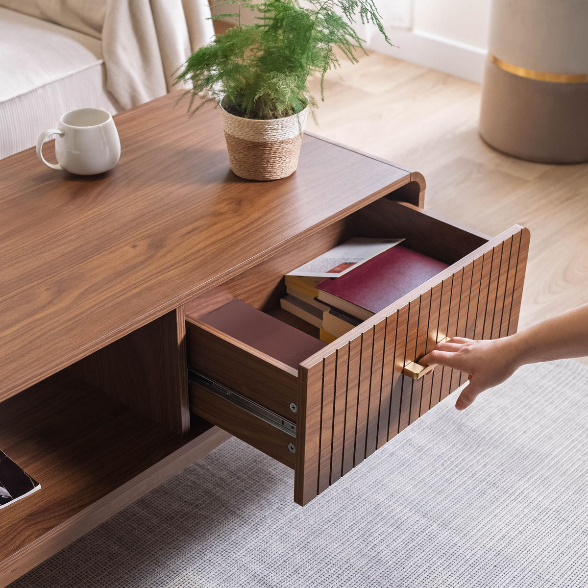 COUCHTISH Milo Couchtisch aus Walnussholz, Retro-Stil - Braun, Holz (105/50/45.5cm) - Sicaan