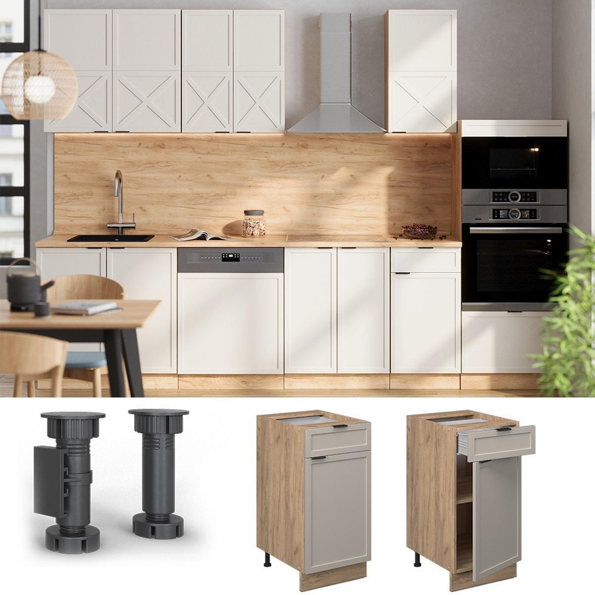 KÜCHENUNTERSCHRANK Fame-Line GrauBeige 40 cm ohne Arbeitsplatte - Honigeiche/Grau, Holzwerkstoff (40/82/51.6cm) - Vicco