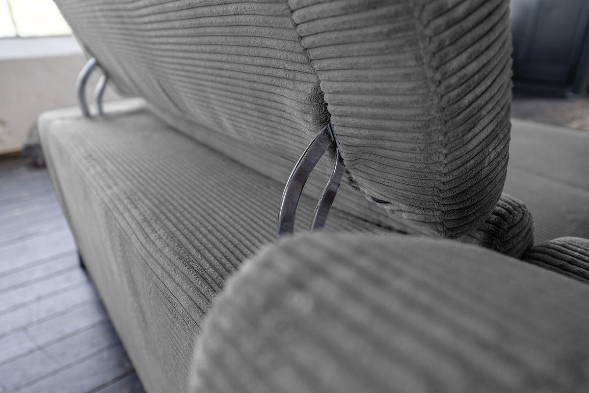 ECKSOFA LAISKA Grau Cord Relaxfunktion - Schwarz/Grau, Textil/Metall (282/177cm) - KAWOLA