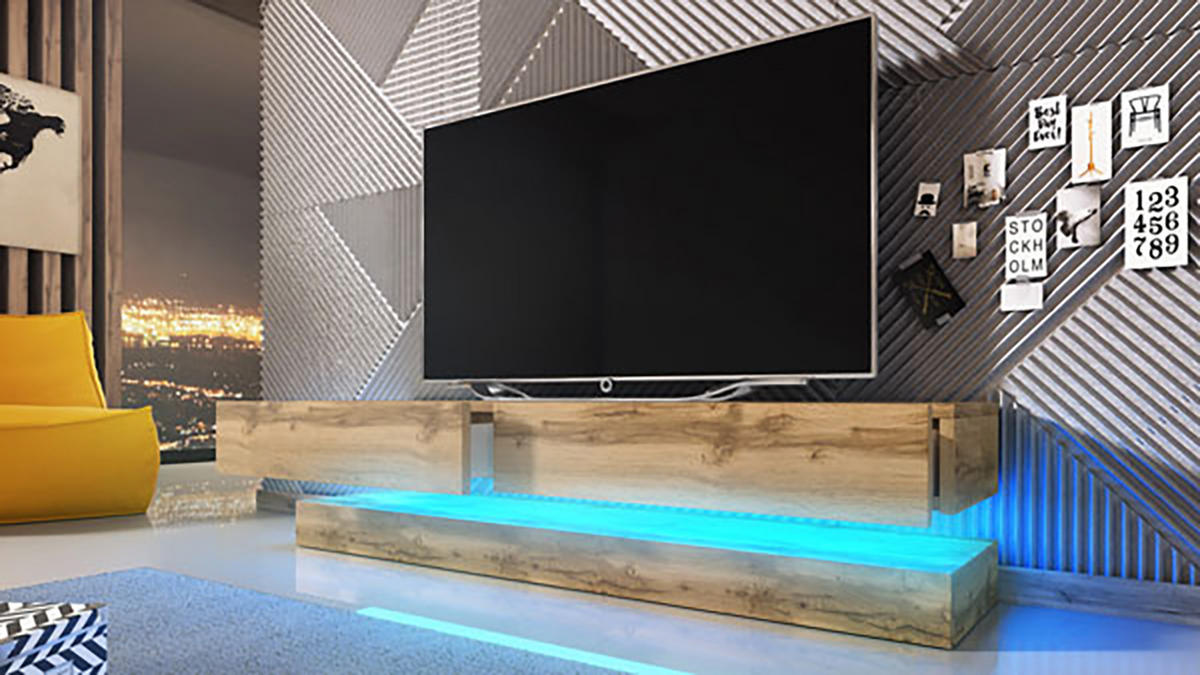 LOWBOARD Fly wotan eiche 140 / 34 / 25cm - Blau/Eichefarben, Holz/Holzwerkstoff (140/25/34cm) - Feldmann-Wohnen