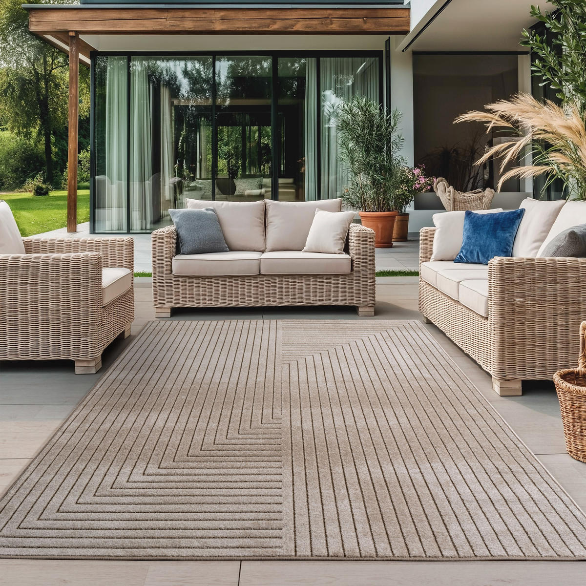 TEPPICH In-/Outdoor Kurzflor Skandinavisch Muster Polypropylen Terrasse Beige Rechteckig 120x170 - Beige, Textil (120/170cm) - KADIMA DESIGN