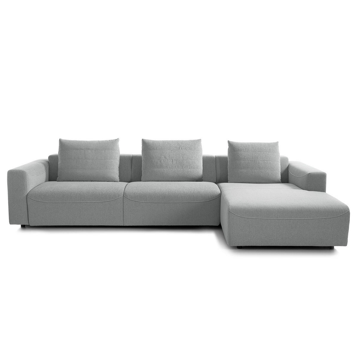 3-SITZER ECKSOFA mit Longchair - Webstoff - Hellgrau/Schwarz, Kunststoff/Textil (320/170cm) - home24