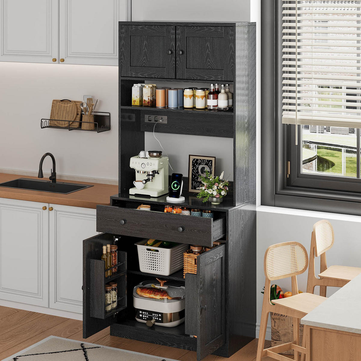 GESCHIRRSCHRANK Schwarz 72/40/180 - Schwarz, Holzwerkstoff (72/180/40cm)
