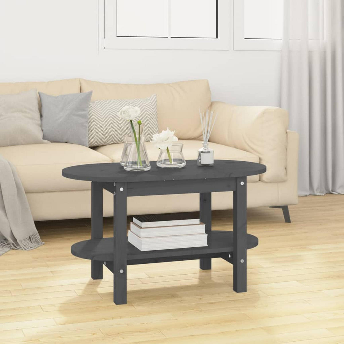 COUCHTISCH Grau 80x45x45 cm Massivholz Kiefer - Grau, Holz (80/45/45cm) - furnicato