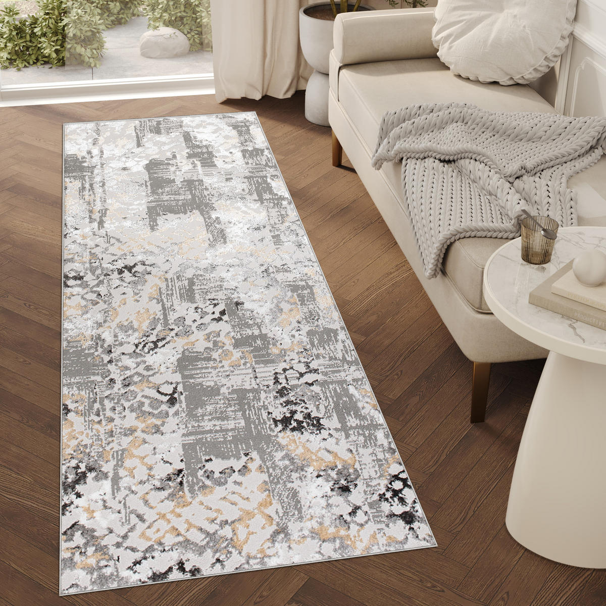 LÄUFER Crystal Hellgrau Marmor Optik 100/300 cm - Hellgrau, Textil (100/300cm) - Tapiso