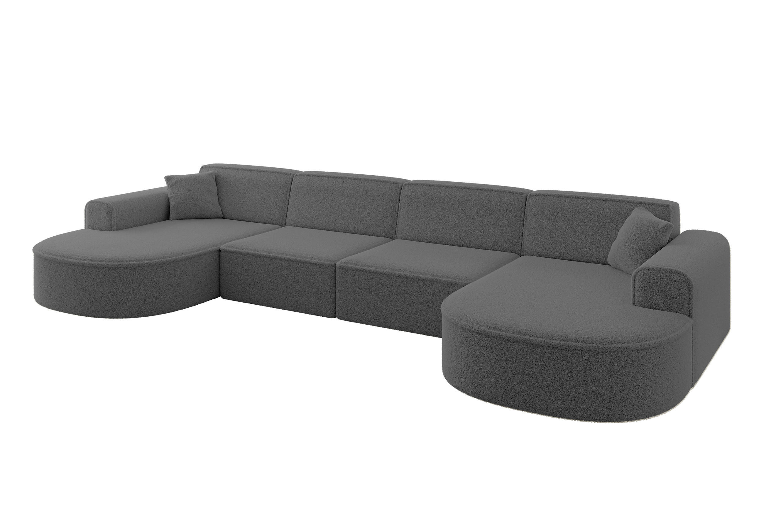 WOHNLANDSCHAFT MARI-U2 - 388x171x79 cm Grau Bouclé - Schwarz/Grau, Holzwerkstoff/Kunststoff (388/79/171cm) - ALTDECOR