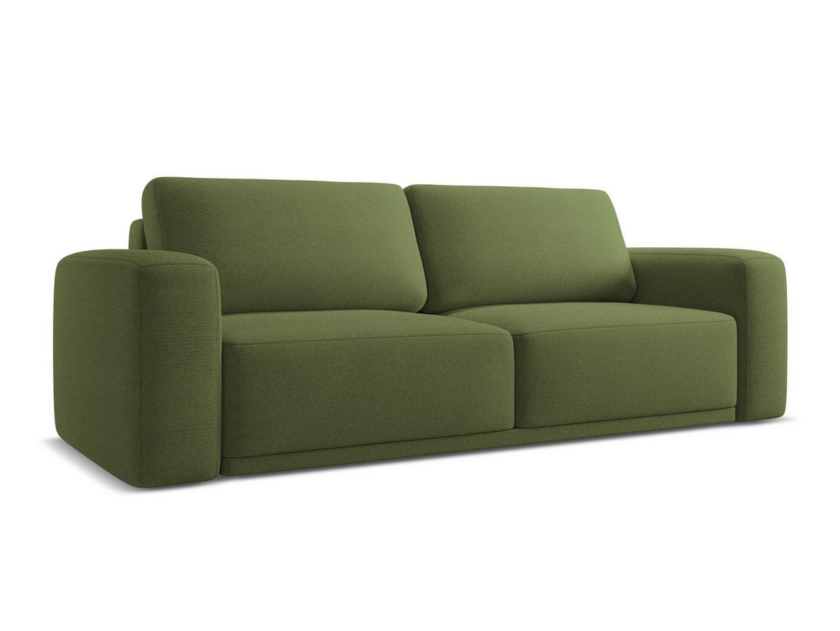 3-SITZER SOFA mit Schlaffunktion Chenille Stoff Grün - Dunkelgrün/Schwarz, Kunststoff/Textil (242/91/100cm) - Makamii