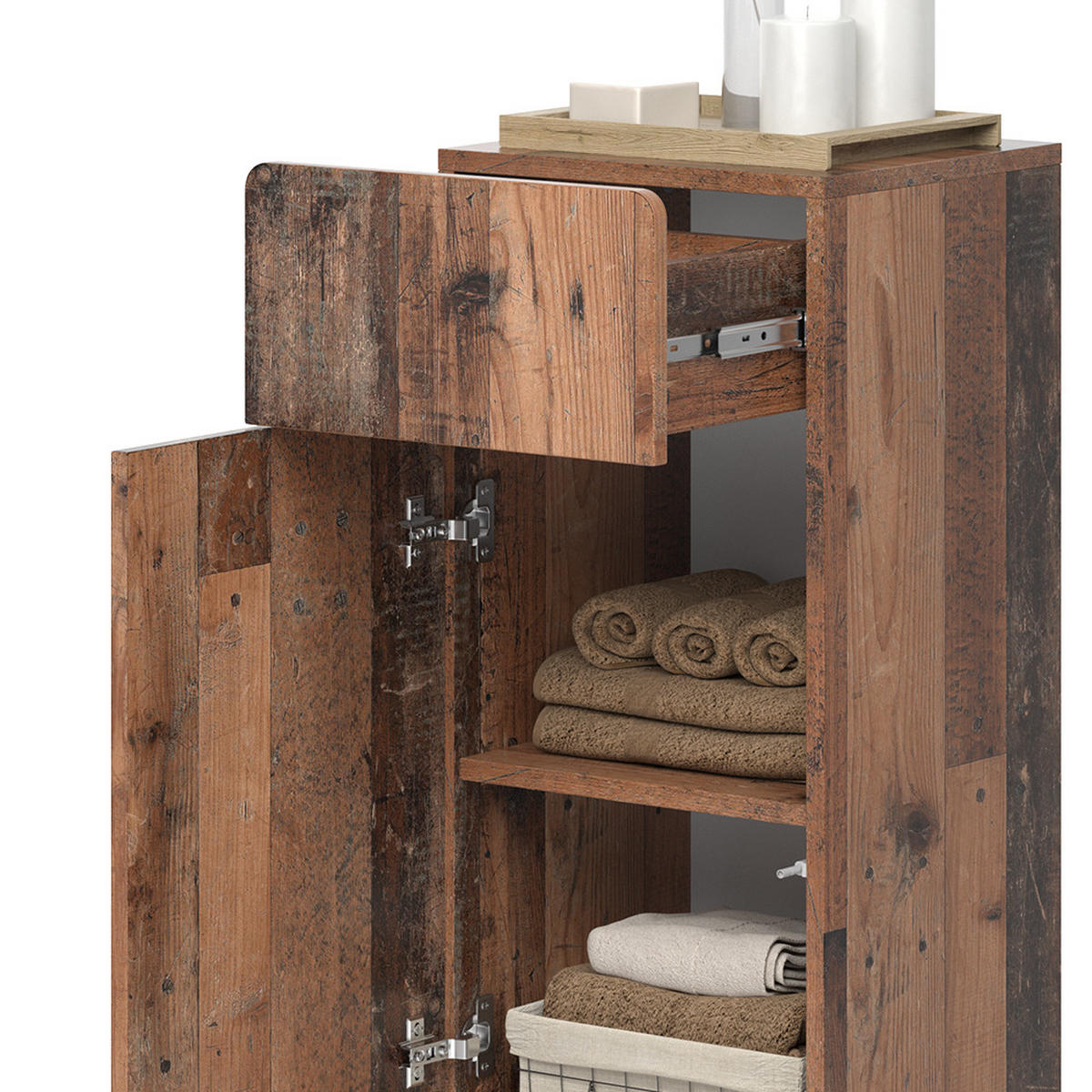 MIDISCHRANK Izan Oldstyle 36.6 x 76.6 cm mit Schublade und Tür - Braun, Holzwerkstoff (36.6/76.6/32.8cm) - Vicco