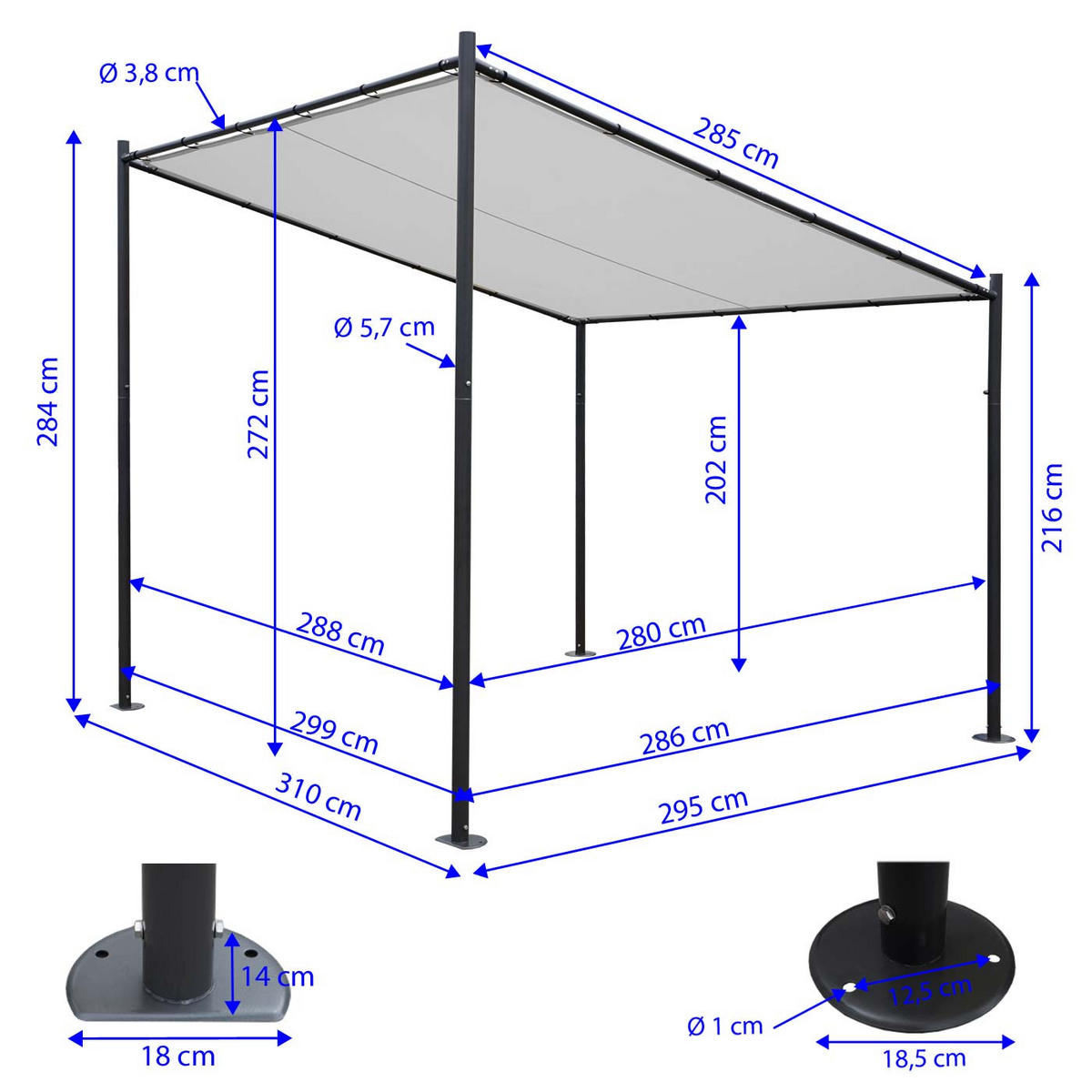 PERGOLA-GESTELL Schwarz - Schwarz, Metall (310/284/295cm) - MCW