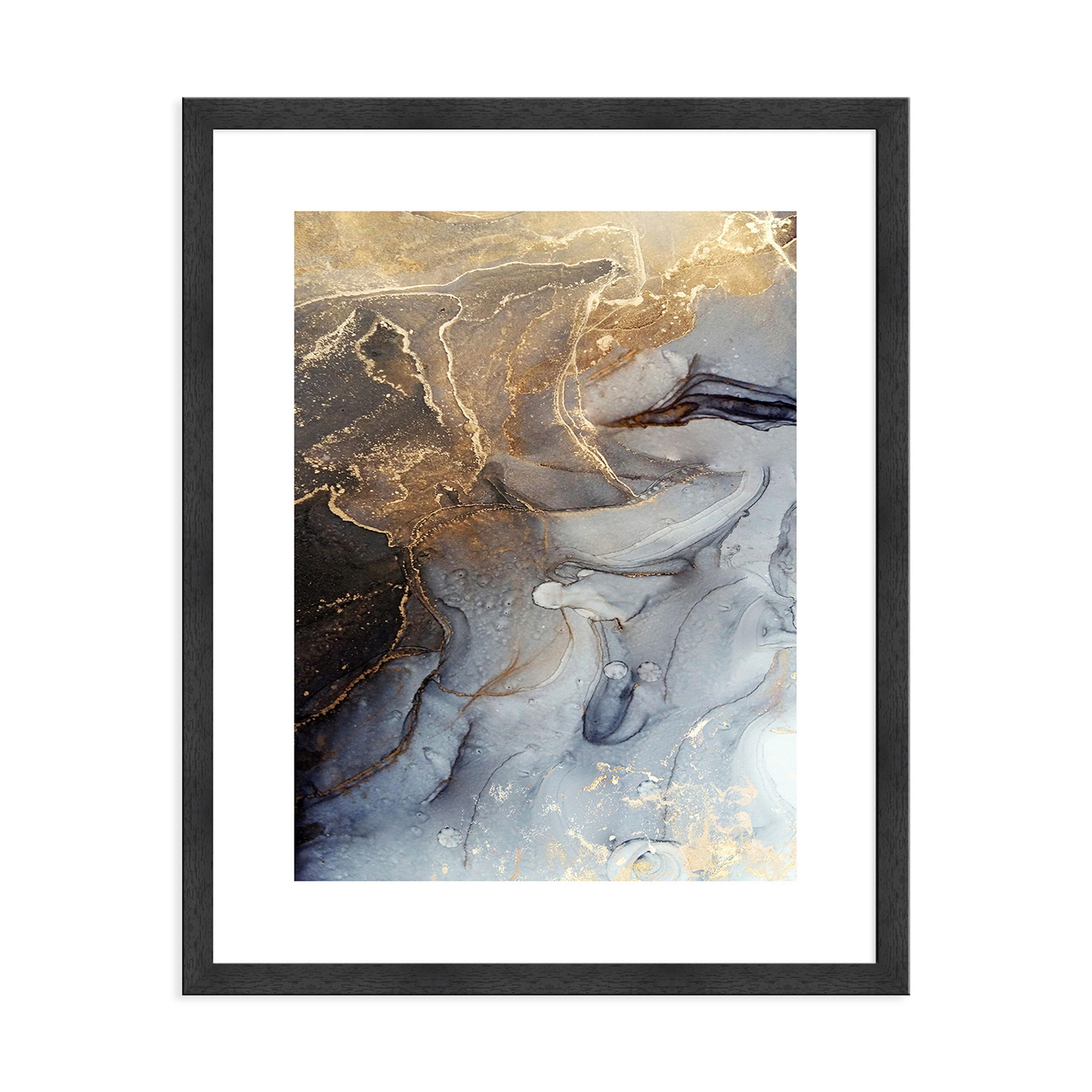 POSTER mit Rahmen 40x50 cm abstrakte Kunst blau gold - Blau, Holz (41/51cm) - artissimo