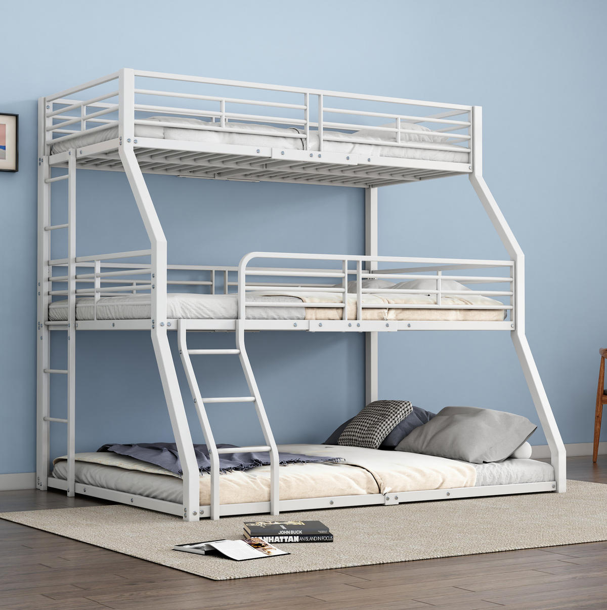 ETAGENBETT 90/200 cm Weiß Metallbettgestell mit Geländern für Kinder - Weiß, Metall (90/200cm) - OKWISH