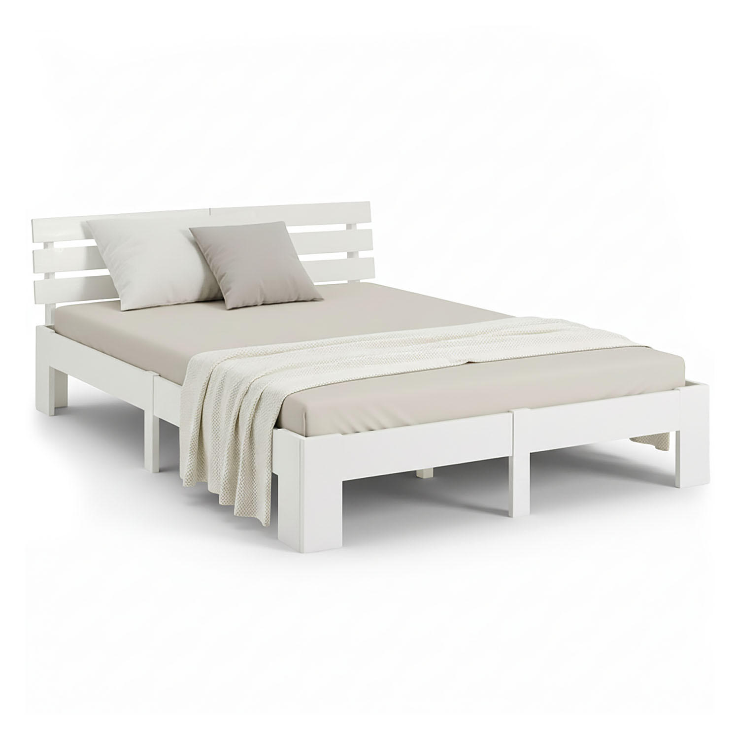 HOLZBETT Weiss 140/200 cm Doppelbett mit Lattenrost - Naturfarben/Weiß, Holz (140/200cm) - Homestyle4u