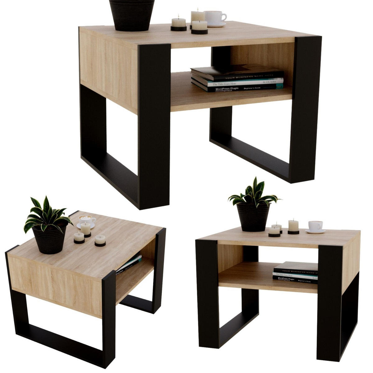 COUCHTISCH Holzwerkstoff rechteckig stabil Sonoma Eiche 45/53,6/65cm - Schwarz/Sonoma Eiche, Holzwerkstoff (53.6/65/45cm) - CraftPAK