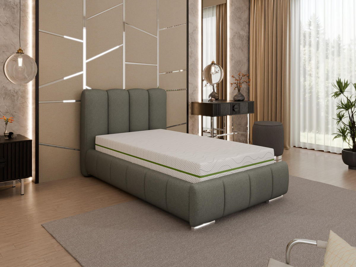 POLSTERBETT Zaira 100x200cm – Elegantes Polsterbett für modernen Wohnstil , ZONIERTE MULTI-TASCHEN-FEDERKERN (24cm), grau - Grau, Holz (100/200cm) - Homesy