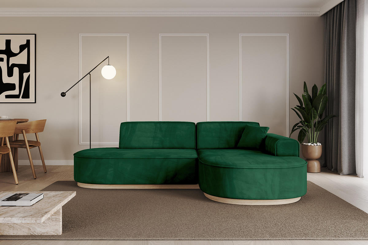 ECKSOFA Ottomane Rechts MARI-L1-v1 - 243x171x83 cm Dunkelgrün Velours - Dunkelgrün, Holzwerkstoff/Textil (171/243cm) - ALTDECOR