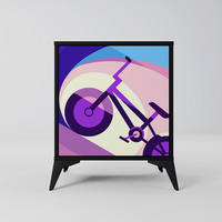 SIDEBOARD BIKE DREAMS, Schwarz, 57,5x42x70,5 cm, Schwarze Metall-Sternfüße - Multicolor/Schwarz, Holzwerkstoff/Metall (57.5/70.5/42cm) - SpaceRebels