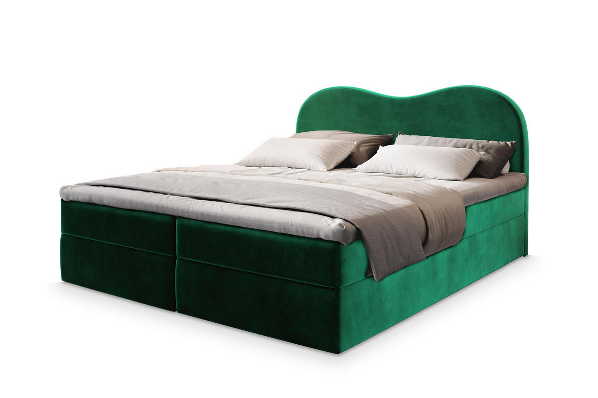 POSTEL BOXSPRING FLUVIA 160x200 cm, s matrací a úložným prostorem, tmavě zelená - tmavě zelená, kompozitní dřevo/textil (160/200cm) - MASSENO