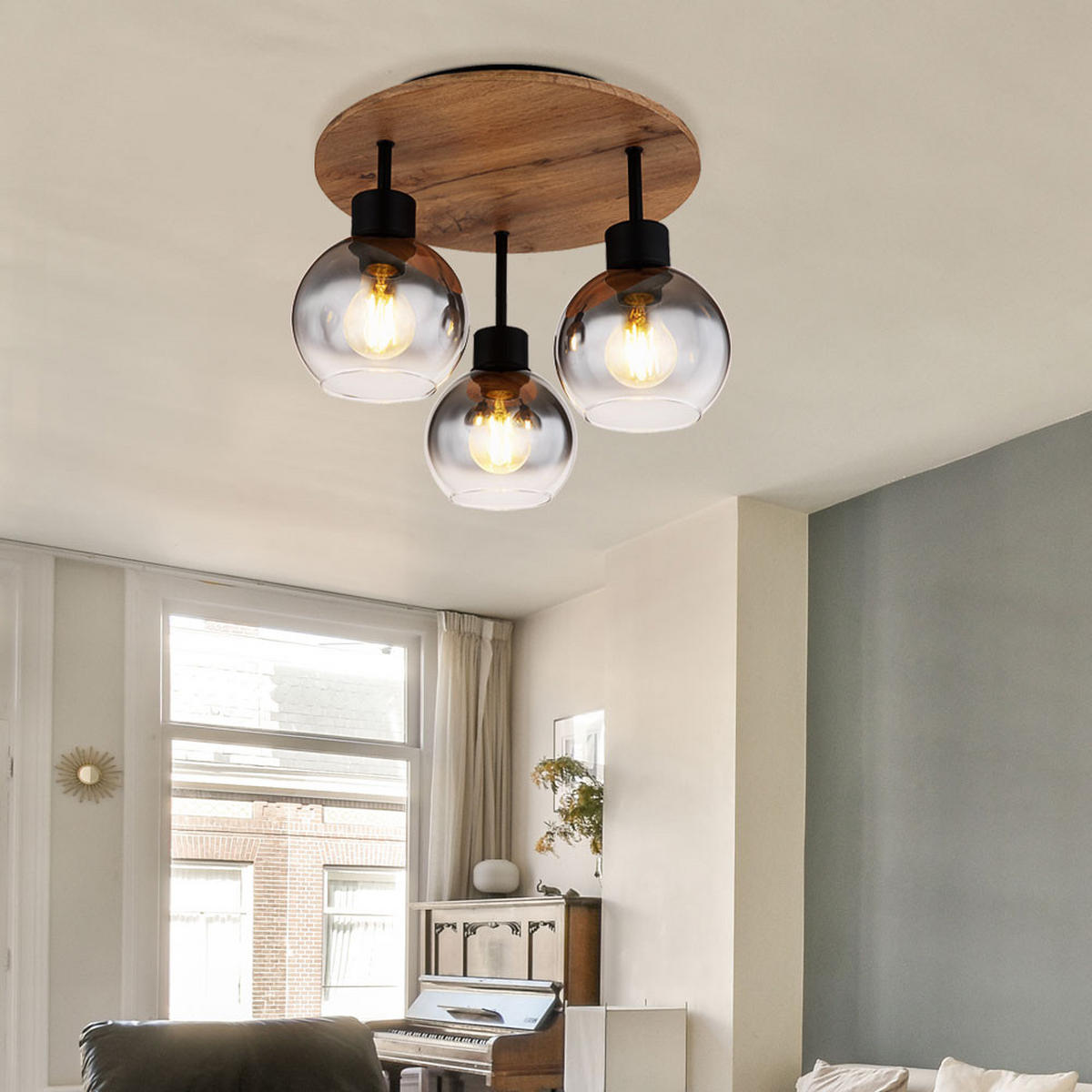 DECKENLEUCHTE MDF Braun Rauchglas - Braun, Glas (38/38/30cm) - Globo Lighting