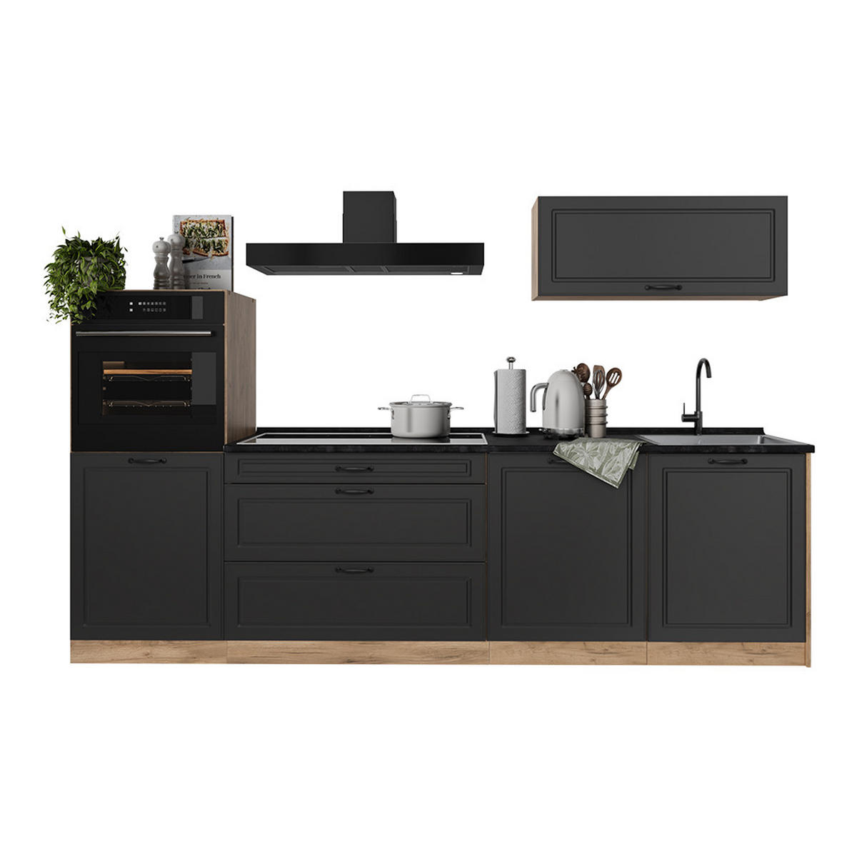 KUCHYNKA R-Line, Antracitový vidiecky dom/Dub Goldkraft, 280 cm Goldkraft tammi työtaso - farba duba/antracitová, kompozitné drevo (280/143/60cm) - Vicco