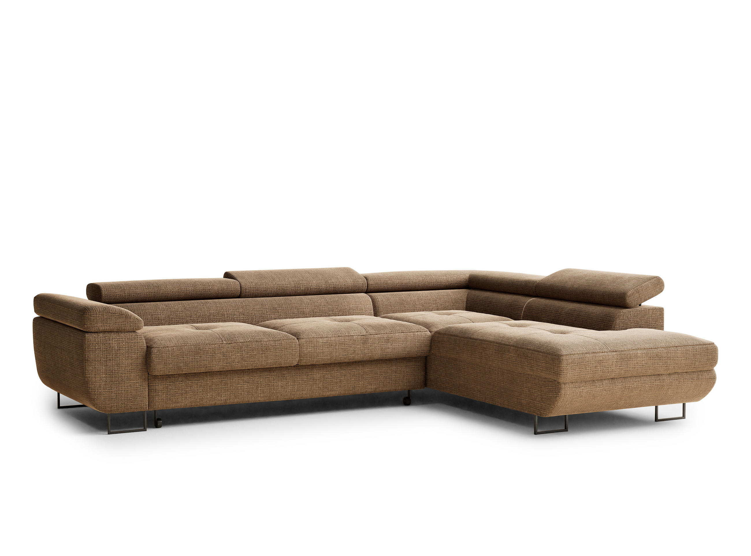 ECKSOFA Concord Hellbraun Chenille-Stoff - Rechts Seite - Hellbraun/Schwarz, Holz/Holzwerkstoff (277/203cm) - Maison de Reve