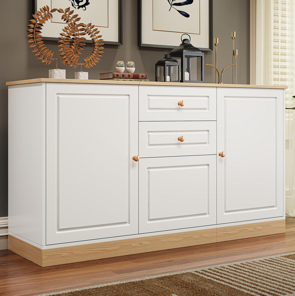 SIDEBOARD 135,5/39/76 cm z dřevotřísky bílá a v dekoru dřeva - bílá, kompozitní dřevo (135.5/76/39cm) - Modenvie