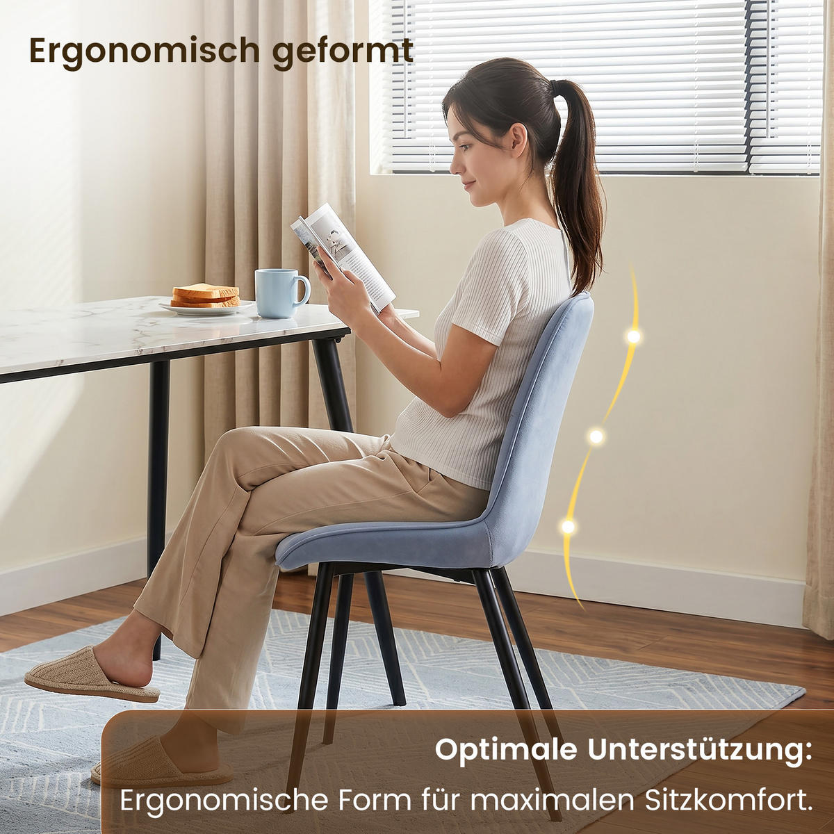 STUHL-SET 2 Stück aus Samt in Modernem Stil-YZ1 - Blau, Textil/Metall (62.5/88/53cm) - HOMAVO