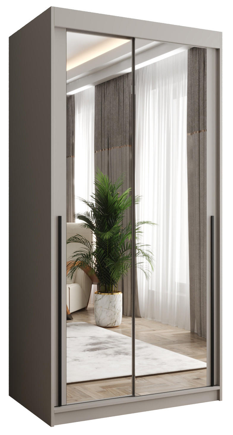 Home Collective ŠATNÍ SKŘÍŇ S POSUVNÝMI DVEŘMI se zrcadlem, šířka 100 cm, kašmírová s černým madlem